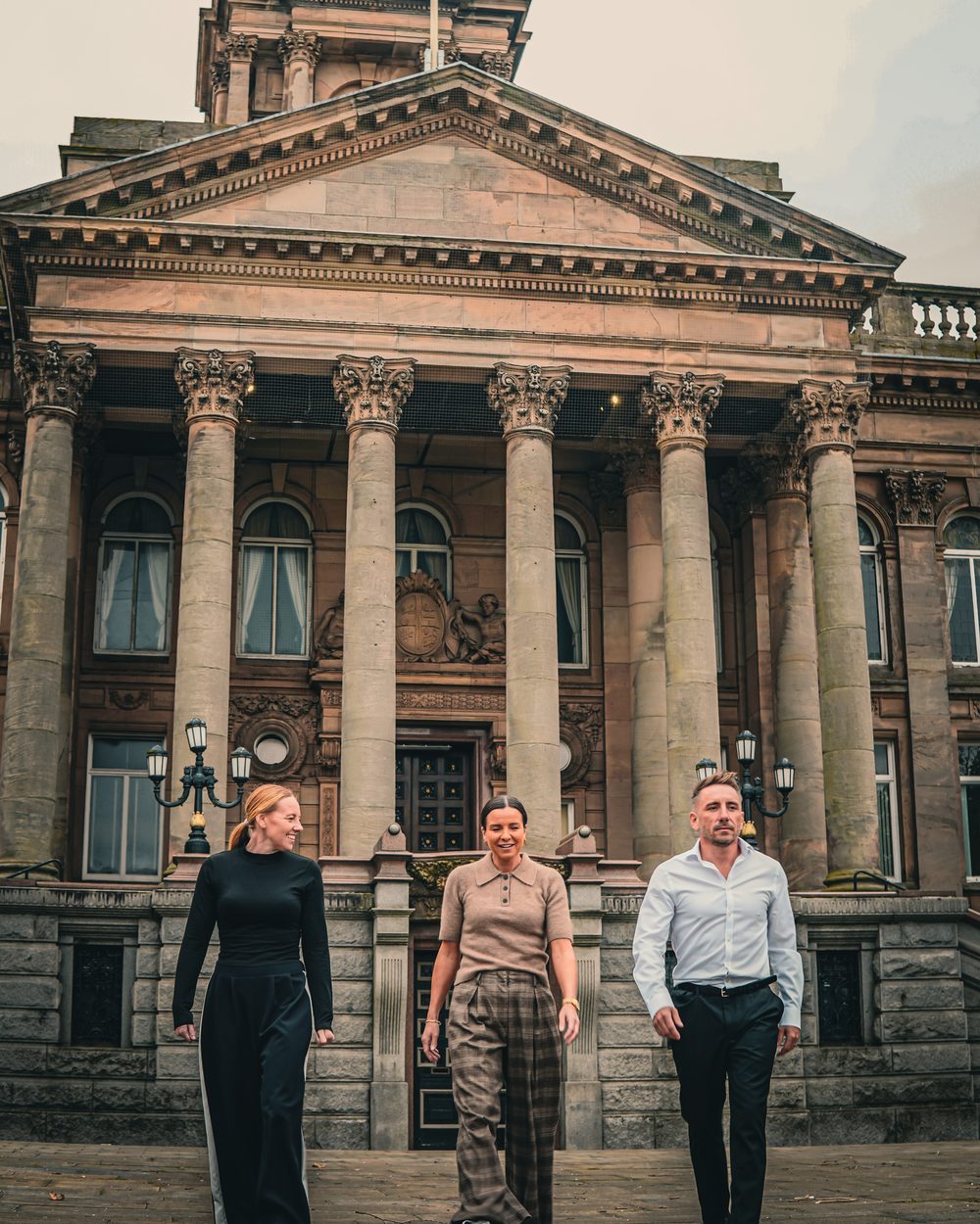 Hollie Llewellyn, Jordanna Wakefield and Paul Child of 3DOM.uk outside Birkenhead Town Hall